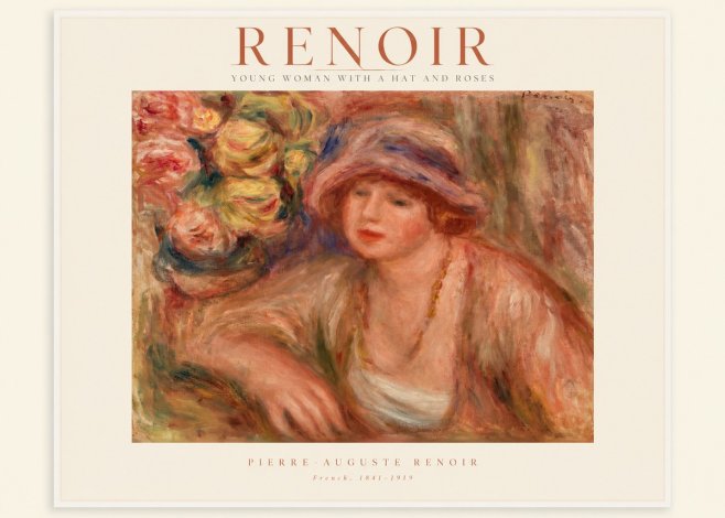 Renoir Young Woman with a Hat and Roses No1 - Affiche