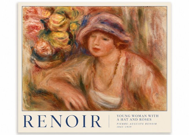 Renoir Young Woman with a Hat and Roses No3 - Affiche