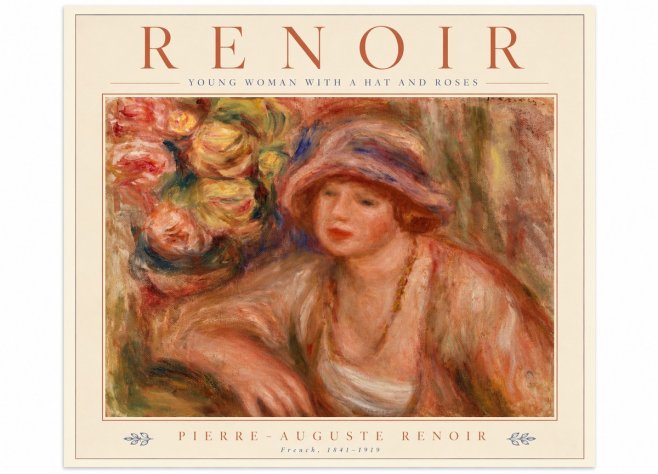 Renoir Young Woman with a Hat and Roses No5 - Affiche