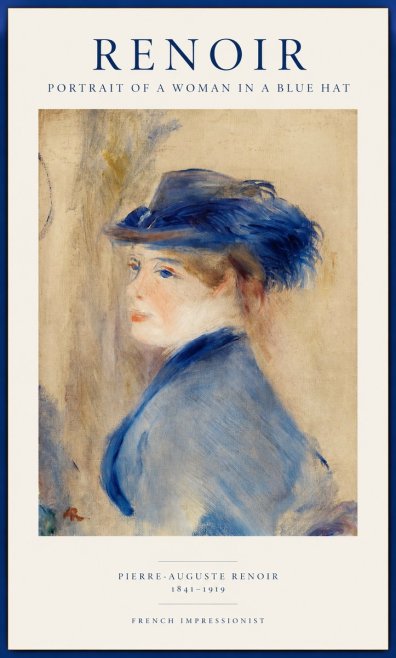 Renoir Portrait of a Woman in a Blue Hat No1 - Affiche