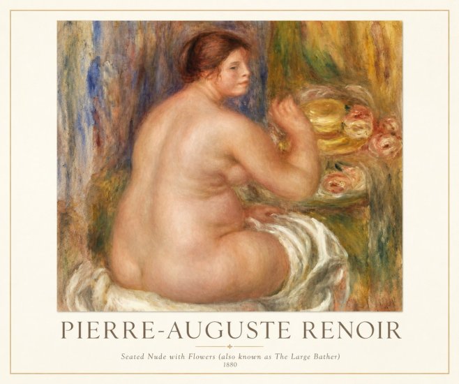 Renoir Seated Nude with Flowers (Also Known as the Large Bather) No1 - Affiche