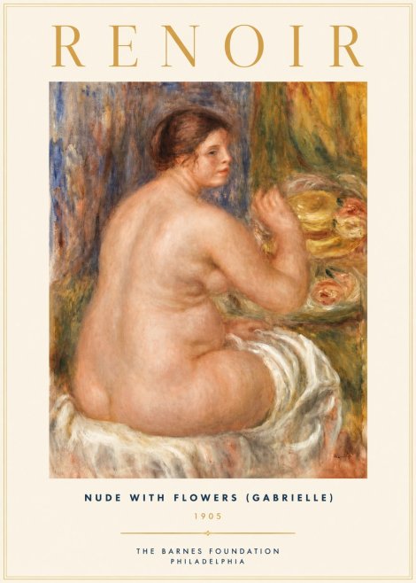 Renoir Seated Nude with Flowers (Also Known as the Large Bather) No2 - Affiche