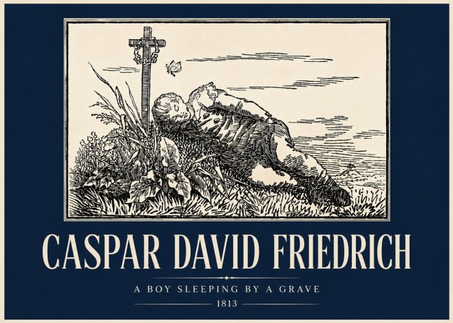Caspar David Friedrich A Boy Sleeping by a Grave No4 - Affiche