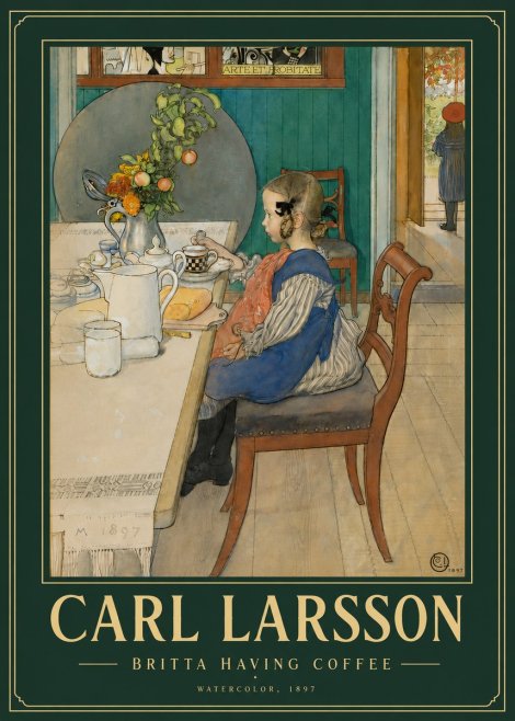 Carl Larsson Britta Having Coffee No4 - Affiche