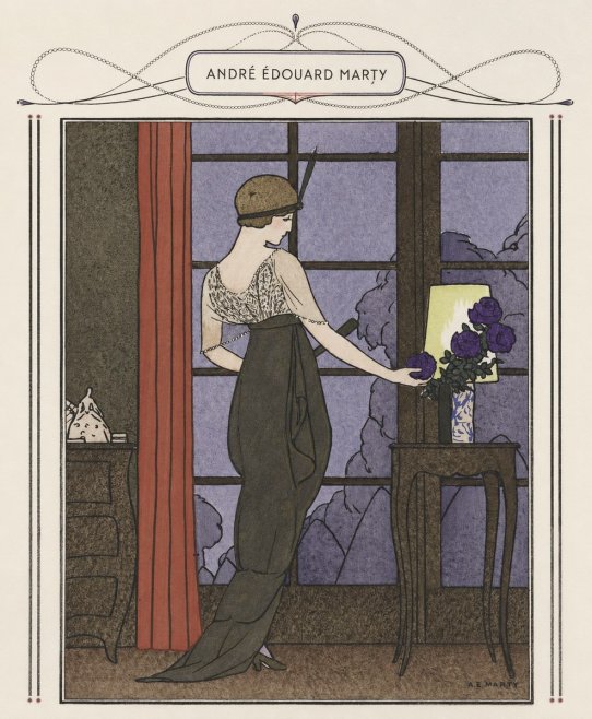 André Édouard Marty Lady at the Window with Roses No5 - Affiche