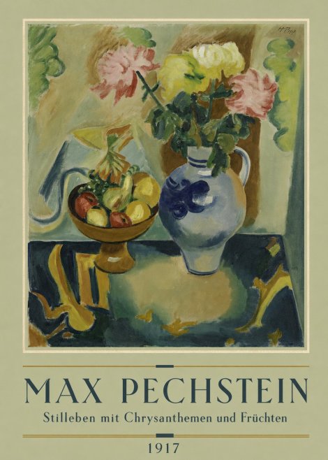 Max Pechstein Stilleben Mit Chrysanthemen Und Früchten No2 - Affiche