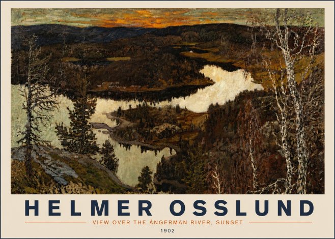Helmer Osslund View over the Angerman River, Sunset No3 - Affiche