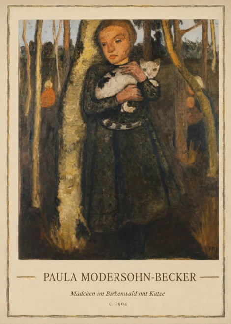 Paula Modersohn-Becker Mädchen Im Birkenwald Mit Katze No1 - Affiche