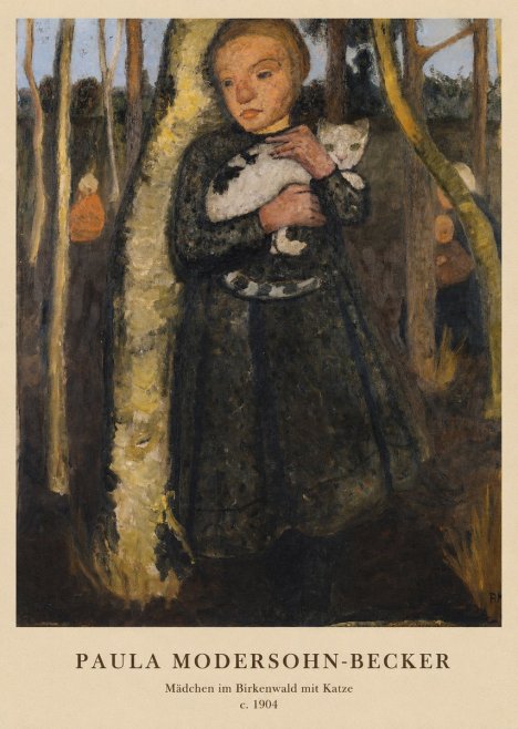 Paula Modersohn-Becker Mädchen Im Birkenwald Mit Katze No4 - Affiche