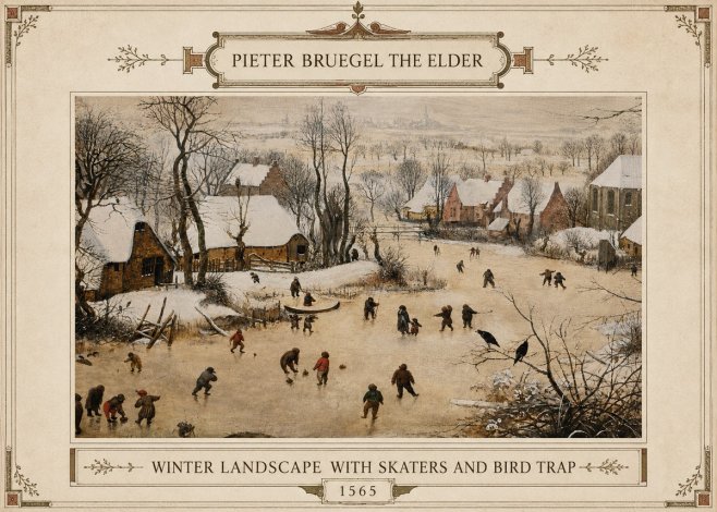 Pieter Bruegel Winter Landscape with Skaters and Bird Trap No3 - Affiche