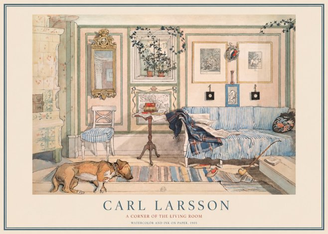 Carl Larsson Interior with Sleeping Dog No4 - Affiche