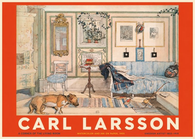 Carl Larsson Interior with Sleeping Dog No5 - Affiche