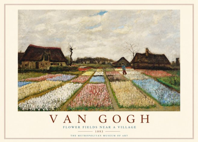 Van Gogh Flower Fields Near a Village No3 - Affiche