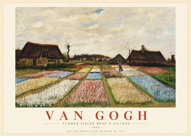 Van Gogh Flower Fields Near a Village No5 - Affiche
