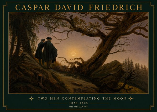Caspar David Friedrich Two Men Contemplating the Moon II No5 - Affiche
