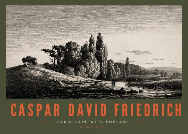 Caspar David Friedrich River Landscape with Poplars No3 - Affiche