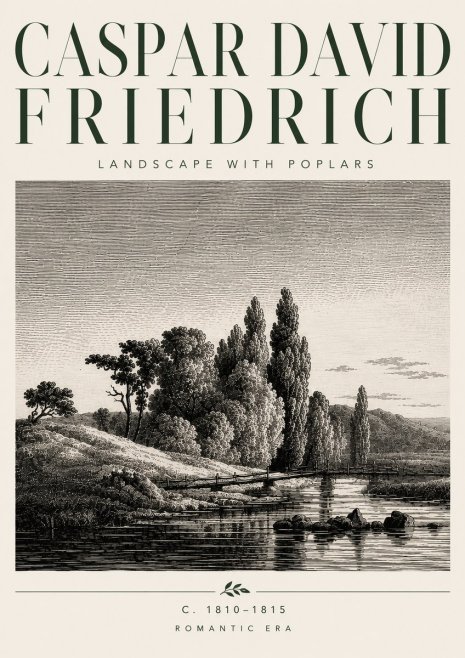 Caspar David Friedrich River Landscape with Poplars No5 - Affiche