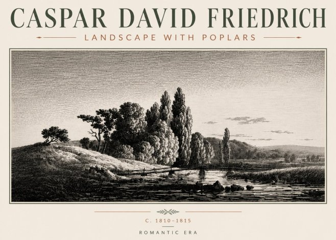 Caspar David Friedrich River Landscape with Poplars No6 - Affiche