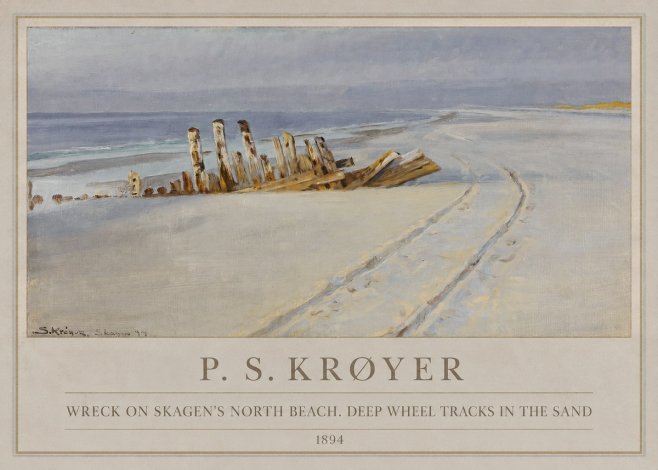 P.S. Krøyer Wreck on Skagen's North Beach. Deep Wheel Tracks in the Sand No1 - Affiche