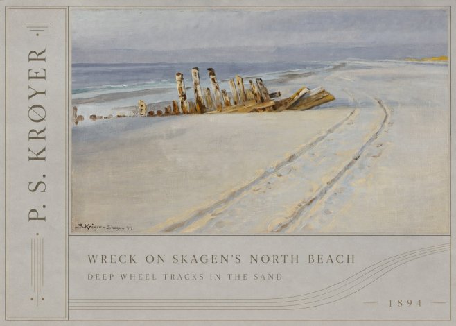 P.S. Krøyer Wreck on Skagen's North Beach. Deep Wheel Tracks in the Sand No2 - Affiche