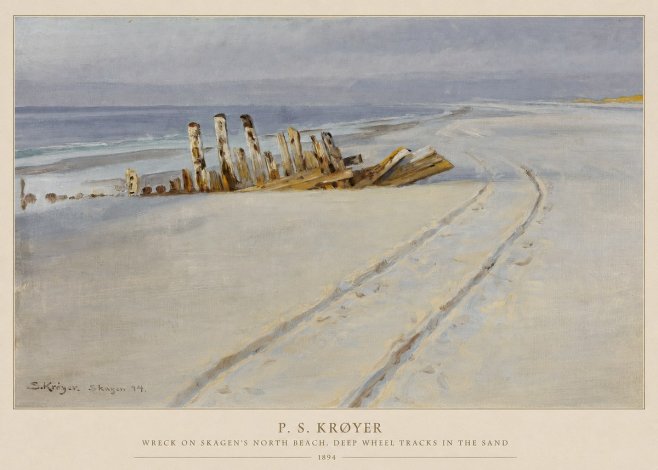 P.S. Krøyer Wreck on Skagen's North Beach. Deep Wheel Tracks in the Sand No5 - Affiche