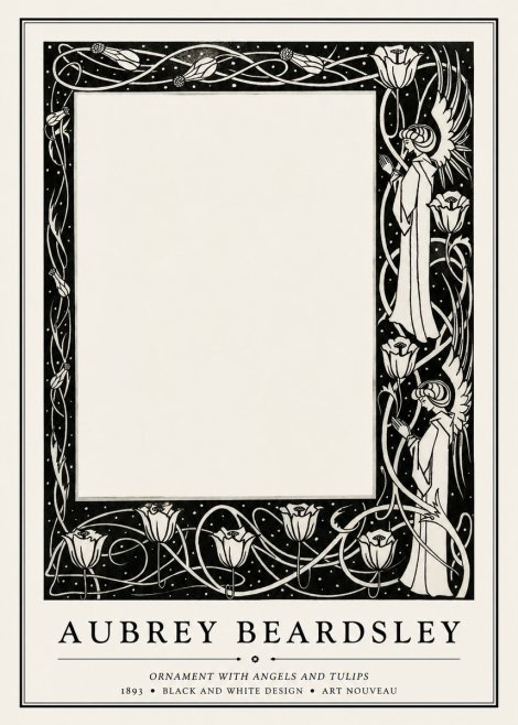 Aubrey Beardsley Ornament with Angels and Tulips No1 - Affiche
