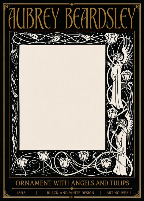 Aubrey Beardsley Ornament with Angels and Tulips No5 - Affiche