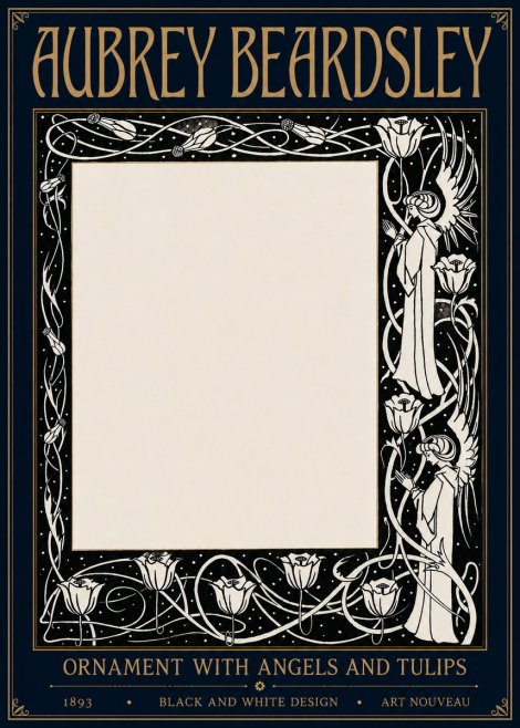 Aubrey Beardsley Ornament with Angels and Tulips No6 - Affiche