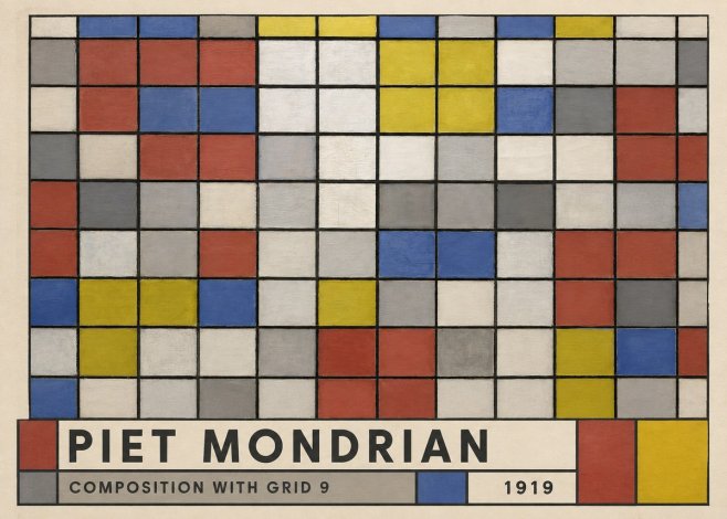 Piet Mondrian Composition with Grid 9 No3 - Affiche