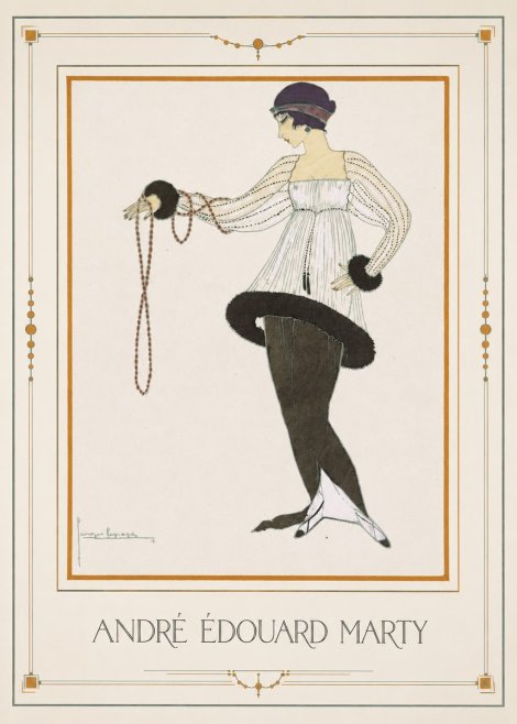 André Édouard Marty Elegant Woman with Pearl Necklace No1 - Affiche