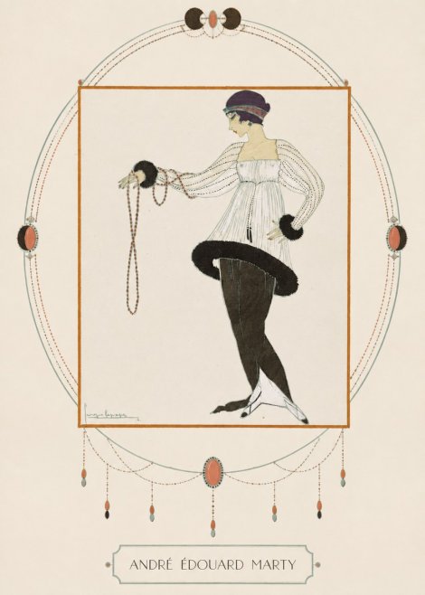 André Édouard Marty Elegant Woman with Pearl Necklace No3 - Affiche