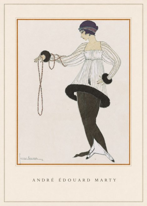 André Édouard Marty Elegant Woman with Pearl Necklace No4 - Affiche