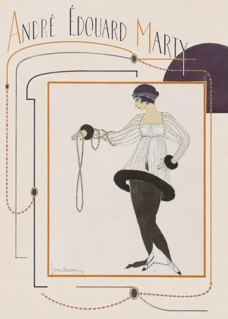André Édouard Marty Elegant Woman with Pearl Necklace No6 - Affiche