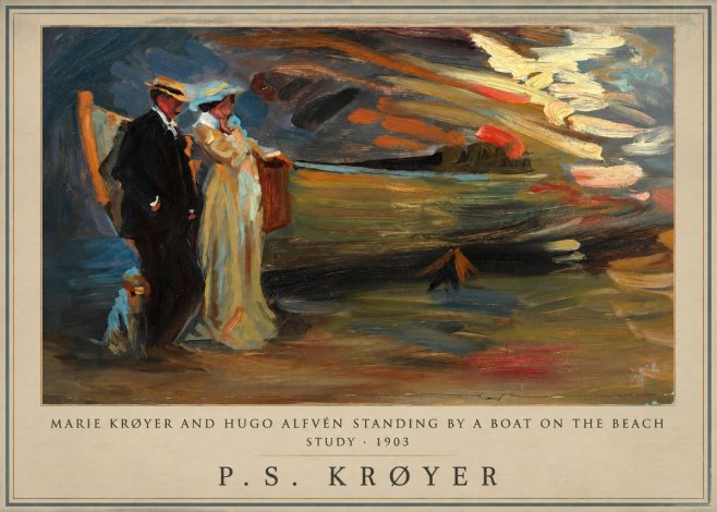 P.S. Krøyer Marie Krøyer and Hugo Alfvén Standing by a Boat on the Beach - Study · 1903 No1 - Affiche