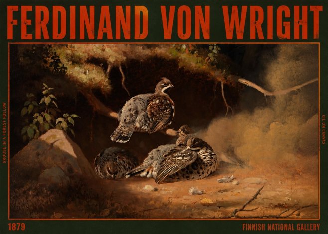 Ferdinand von Wright Grouse in a Forest Hollow No2 - Affiche