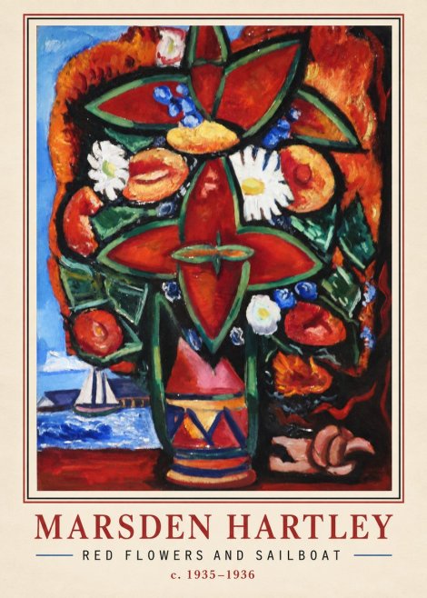 Marsden Hartley Red Flowers and Sailboat No2 - Affiche