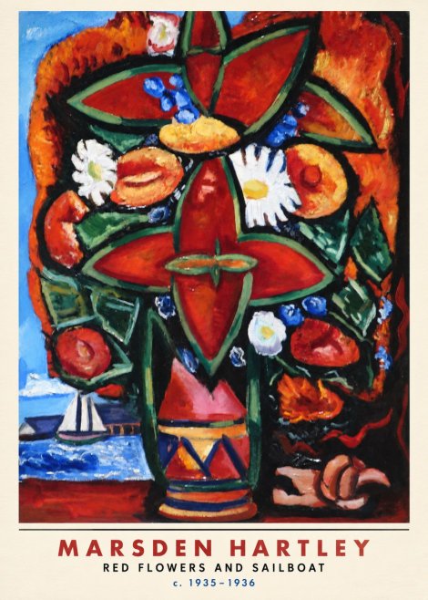 Marsden Hartley Red Flowers and Sailboat No6 - Affiche