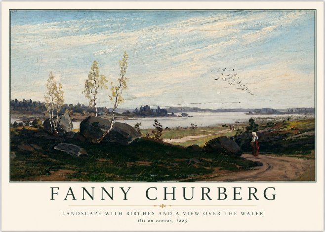 Fanny Churberg Landscape with Birches and a View over the Water No3 - Affiche
