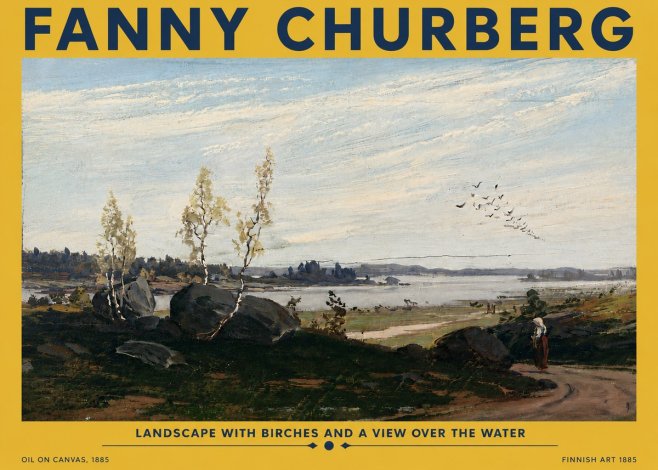 Fanny Churberg Landscape with Birches and a View over the Water No5 - Affiche