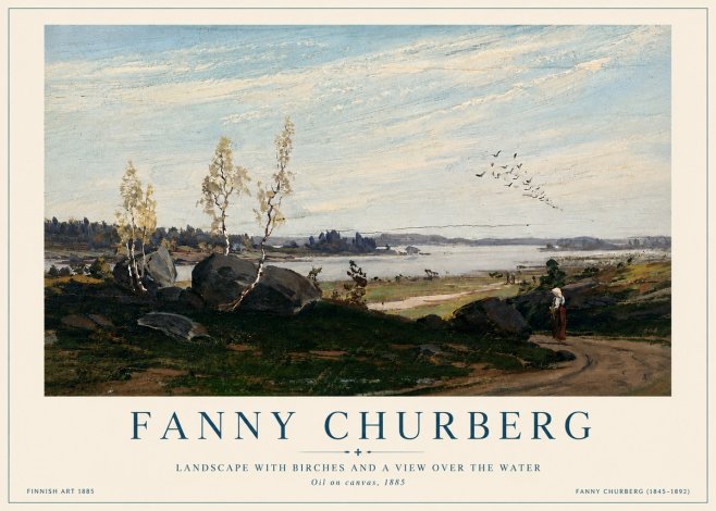Fanny Churberg Landscape with Birches and a View over the Water No6 - Affiche