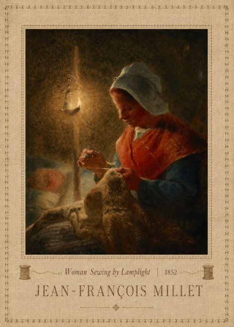 Jean-François Millet Woman Sewing by Lamplight No5 - Affiche