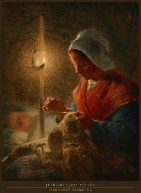 Jean-François Millet Woman Sewing by Lamplight No6 - Affiche