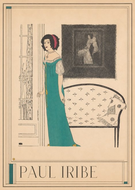 Paul Iribe Woman in Teal Gown No1 - Affiche