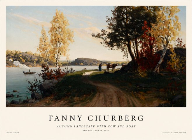 Fanny Churberg Autumn Landscape with Cow and Boat No1 - Affiche