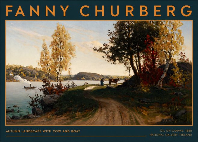 Fanny Churberg Autumn Landscape with Cow and Boat No2 - Affiche