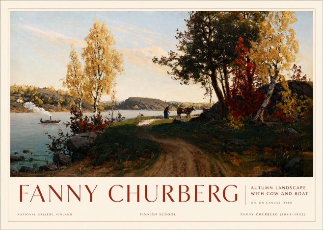 Fanny Churberg Autumn Landscape with Cow and Boat No3 - Affiche