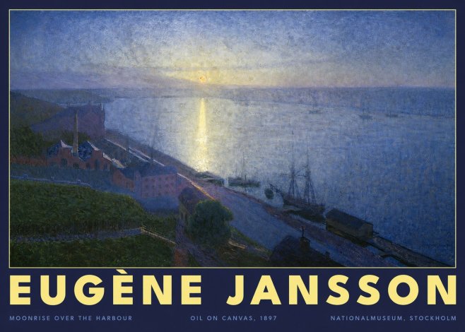 Eugène Jansson Moonrise over the Harbour No2 - Affiche