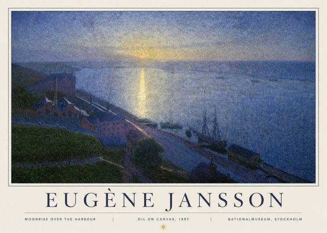 Eugène Jansson Moonrise over the Harbour No4 - Affiche