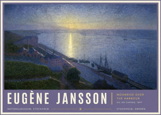 Eugène Jansson Moonrise over the Harbour No5 - Affiche