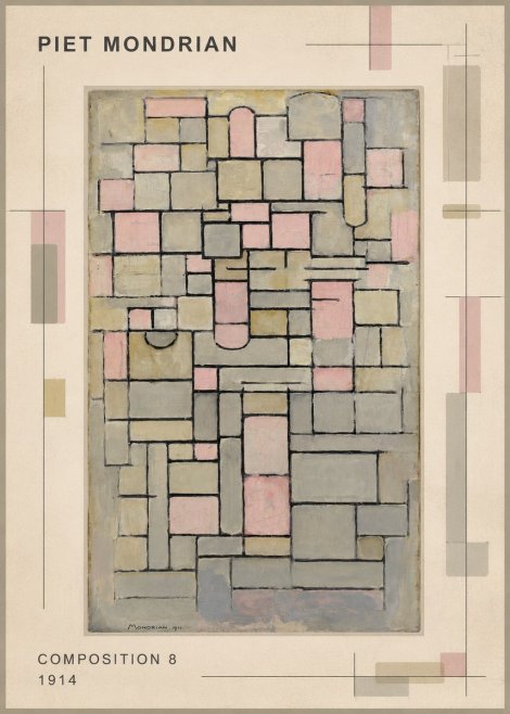 Piet Mondrian Composition 8 No1 - Affiche
